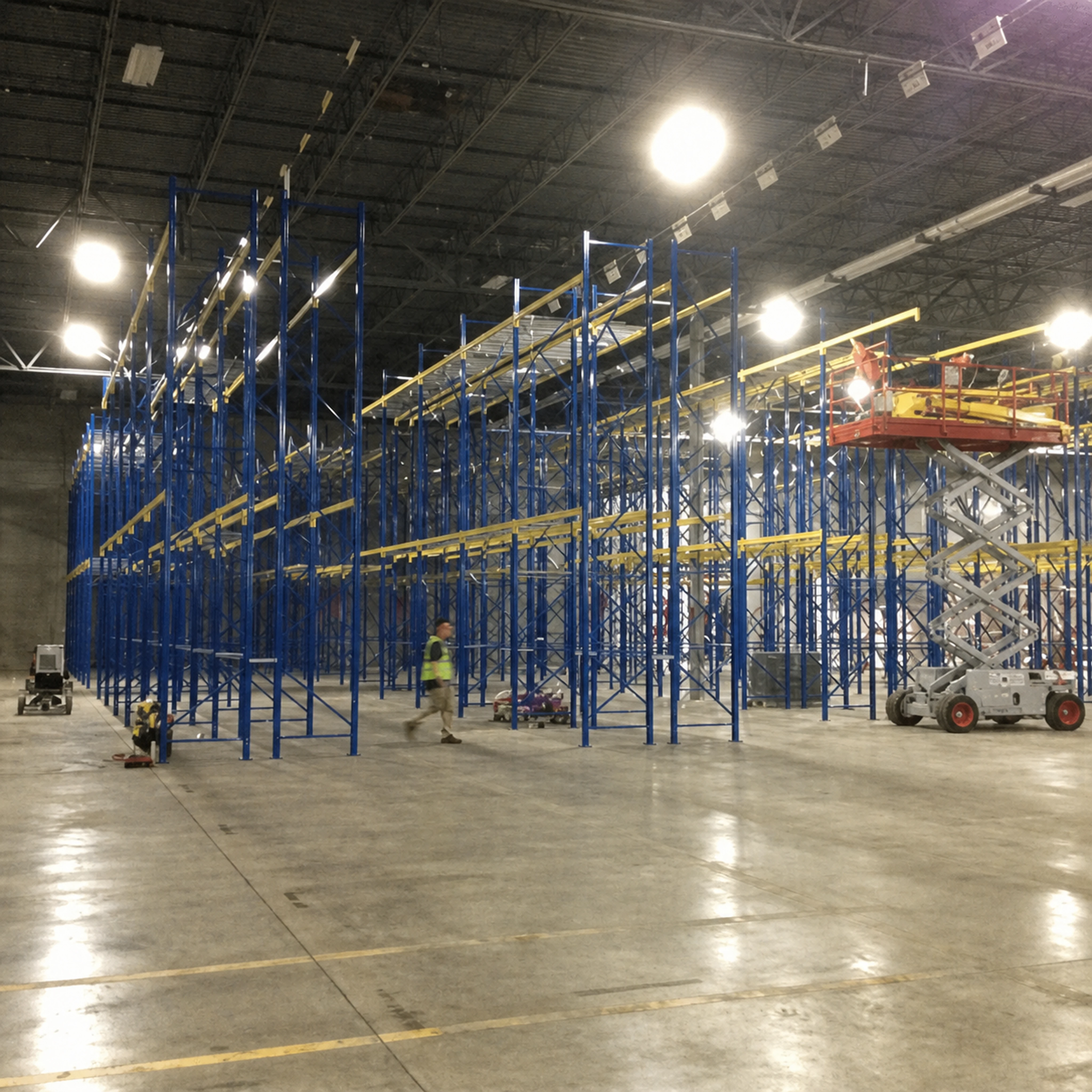 Warehouse racking installation in progress at a Memphis Material Handling project
